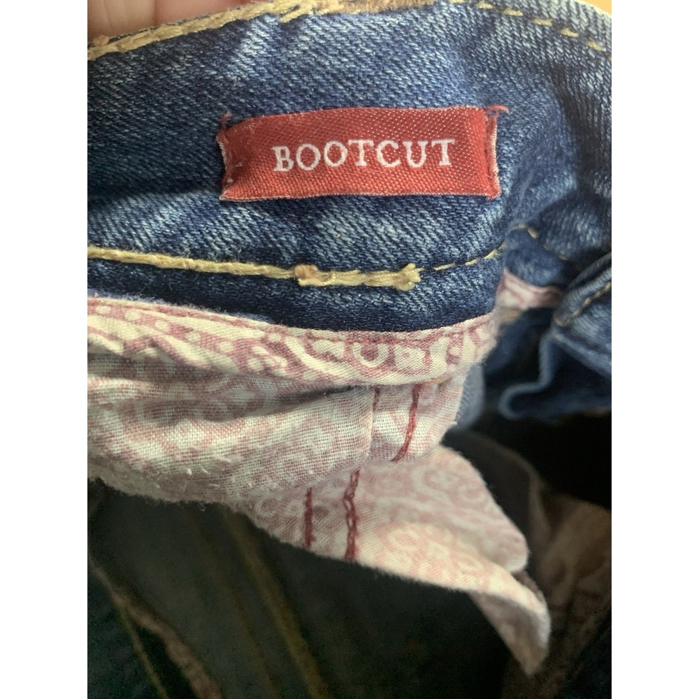 Women's 7 Amethyst Denim Blue Jeans Y2K Bootcut Embellished Pocket Distressed - Picture 8 of 8